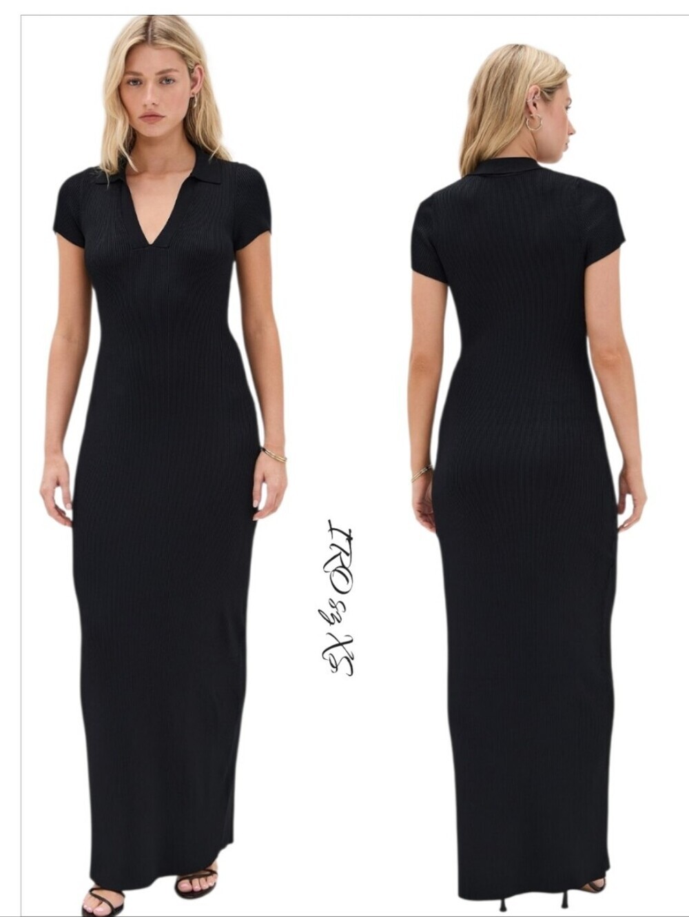 IRO Paris Kamelia Black Ribbed Knit Polo Maxi Dress XS NWT